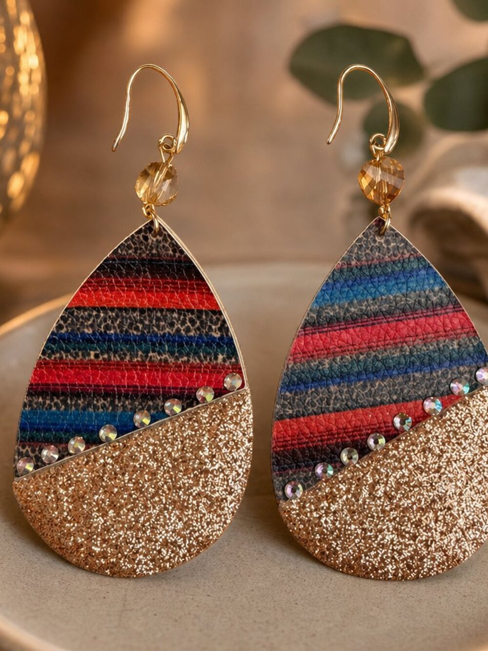 Leather Style Large Earrings NWOT